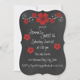 Invitation Fête de Chalkboard Wild Red Roses