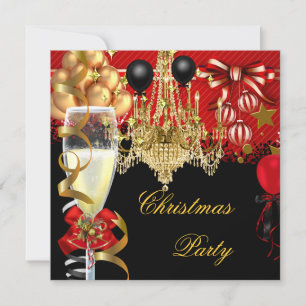 Invitation Fête de Champagne de Vacances de Noël Rouge Or Noi