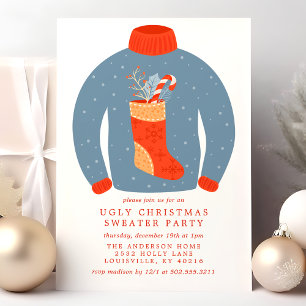 Invitation Fête de chandail de Noël laid avec chaussette de N