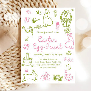 Invitation Fête de chasse aux œufs de Pâques rose et vert