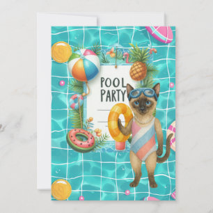 Invitation Fête de chat au bord de la piscine 