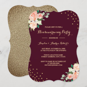 Invitation Fête de Chauffage Maison Confetti Floral Or Bourgo