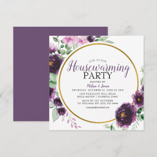 Invitation Fête de Chauffage Maison Fleurie Élégante Violette