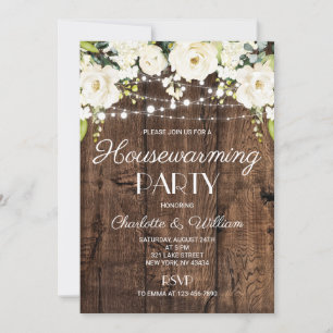 Invitation Fête de Chauffage Maison Florale Blanche en Bois R