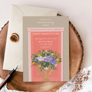 Invitation Fête de chauffe-maison à portes roses illustrée