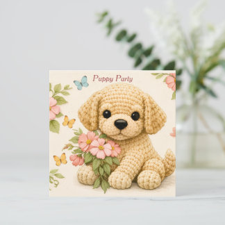 Invitation Fête de chiots Fleurs personnalisées Papillon