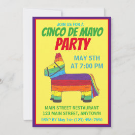 Invitation Fête de Cinco de Mayo Fiesta Âne Arc-en-Ciel Pinat