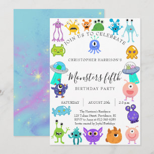 Invitation Fête de cinquième anniversaire monstre