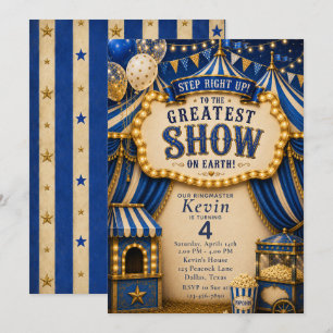 Invitation Fête de cirque bleu
