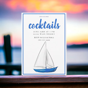 Invitation Fête de cocktail chic navire bleu nautical 