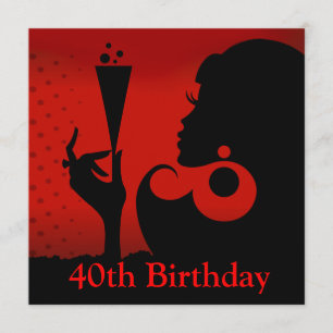 Invitation Fête de cocktail de 40e anniversaire Glam rouge