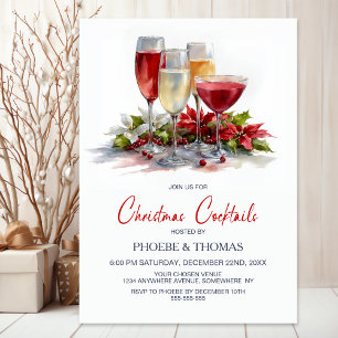 Invitation Fête de cocktail de Noël au poinsettia