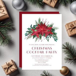 Invitation Fête de cocktail de Noël au poinsettia floral roug