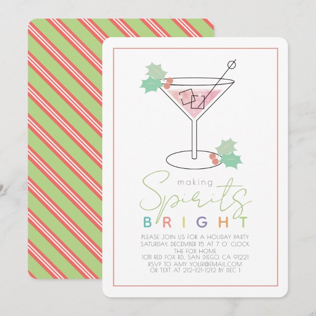 Invitation Fête de Cocktail de Noël avec des esprits brillant (Devant / Derrière)