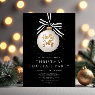 Invitation Fête de cocktail de Noël élégante boule noire