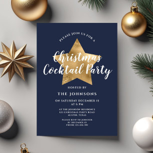 Invitation Fête de cocktail de Noël étoile dorée bleu marine