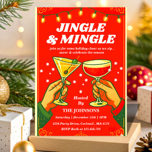 Invitation Fête de Cocktail de Noël Jingle & Mingle Rétro