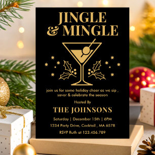 Invitation Fête de cocktail de Noël Moderne Jingle & Mingle