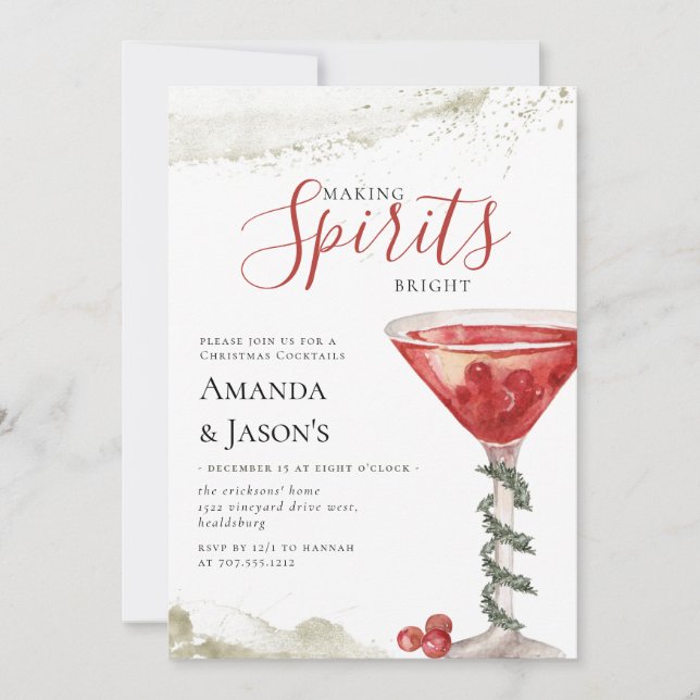 Invitation Fête de Cocktail de Noël pour rendre les esprits b (Devant)