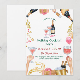 Invitation Fête de cocktail de vacances à l'aquarelle festive