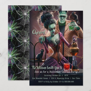 Invitation Fête de cocktail d'Halloween, Frankenstein & Marié