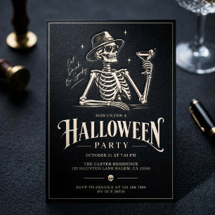 Invitation Fête de cocktail effrayante de squelette Halloween