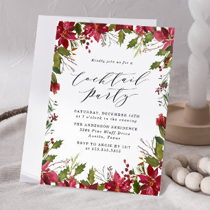 Invitation Fête de cocktail élégante au poinsettia aquarelle