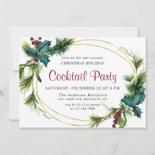 Invitation Fête de cocktail élégante de Noël au pin