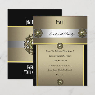 Invitation Fête de Cocktail Élégante Noir Argent Bronze