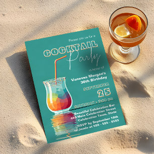 Invitation Fête de Cocktail en Verre Géométrique Coloré avec 