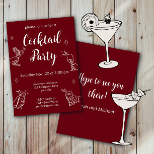 Invitation Fête de Cocktail Minimaliste Burgundy et Blanc