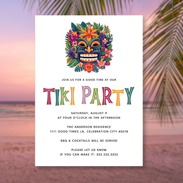 Invitation Fête de cocktail moderne tropical Tiki Luau d'été (Créateur téléchargé)