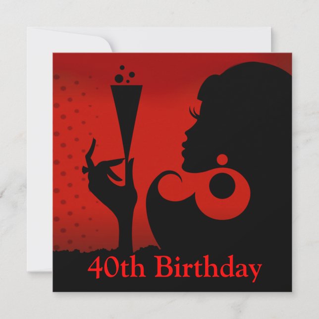 Invitation Fête de cocktail pour 40e anniversaire Glam | roug (Devant)