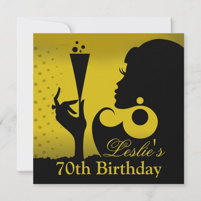 Invitation Fête de cocktail pour 70e anniversaire jaune (Devant)