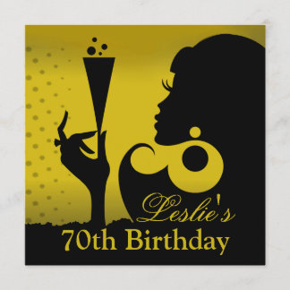 Invitation Fête de cocktail pour 70e anniversaire jaune