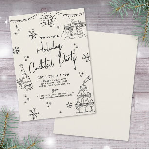 Invitation Fête de cocktails de vacances dessinés à la main