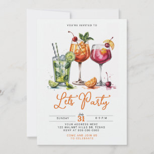 Invitation Fête de cocktails d'été avec des boissons colorées