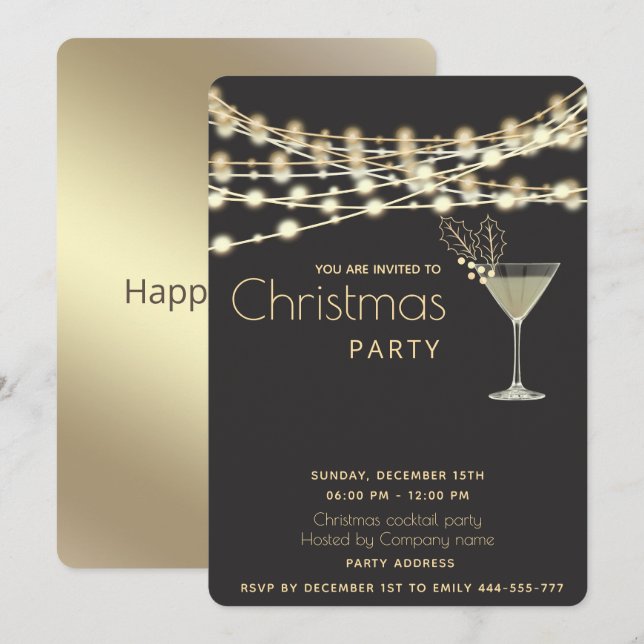 Invitation Fête de cocktails minimaliste moderne (Devant / Derrière)