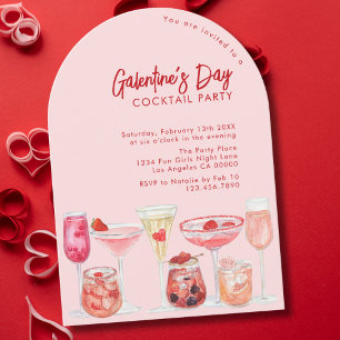 Invitation Fête de cocktails Modern Pink & Red Galentine's Da