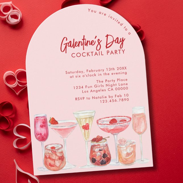 Invitation Fête de cocktails Modern Pink & Red Galentine's Da (Créateur téléchargé)