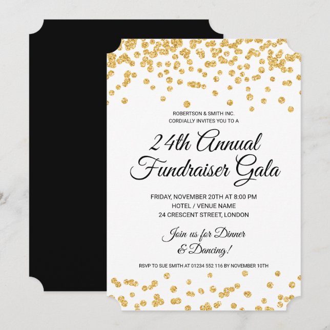 Invitation Fête de collecte de fonds d'entreprise Gold Partie (Devant / Derrière)