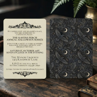 Invitation Fête de corbeau botanique en obsidienne gothique l