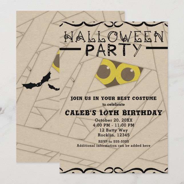 Invitation Fête de costume d'Halloween en papier pour maman K (Devant / Derrière)