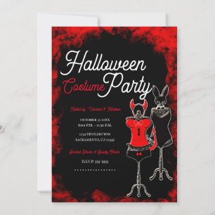 Invitation Fête de costumes d'Halloween Rouge & Noir