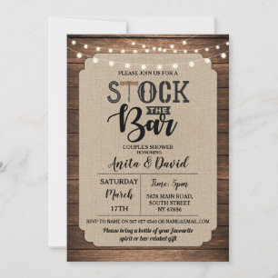 Invitation Fête de couple Stockez le bar en toile de jute boi