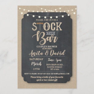 Invitation Fête de couple Stockez le bar en toile de jute cra