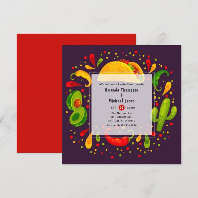 Invitation Fête de couples sur le thème des tacos (Devant / Derrière)