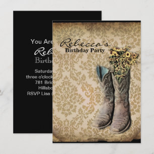 Invitation Fête de cow-boy du Damask fleur sauvage Western Co