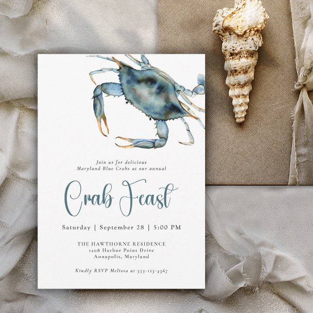 Invitation Fête de crabe Aquarelle Crabe bleu (Available as both printed and paperless digital download!)