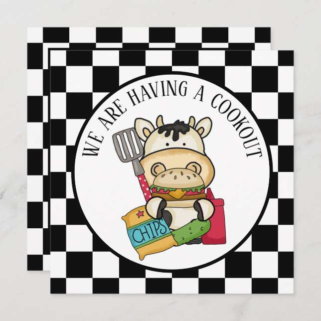 Invitation fête de cuisine pour vache à hamburger mignon (Devant / Derrière)